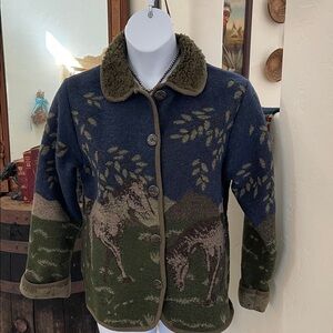 Women's Blue and Green Patterned Jacket